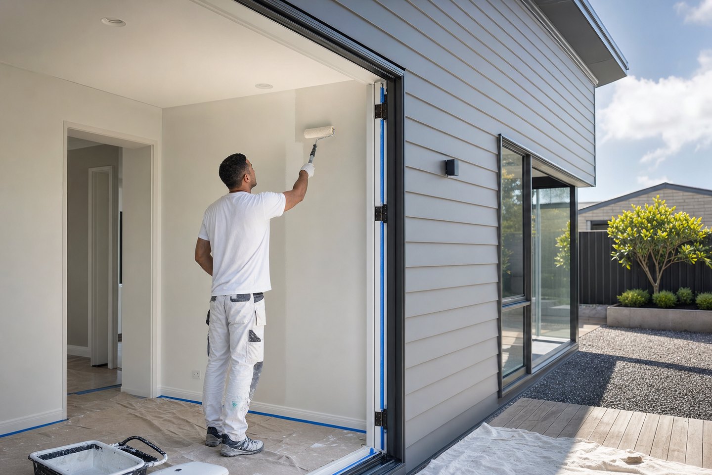 Professional interior and exterior painting at a contemporary property